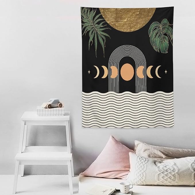 Abstract Boho Tapestry, Mid Century Tropical Tree Leaves Modern Geometric Arch Bohemian Botanical Tapestry, Home Aesthetic Wall Hanging Art Decor for Living Room Bedroom Dormitory 60x60 Inch-Ruum Studio Home