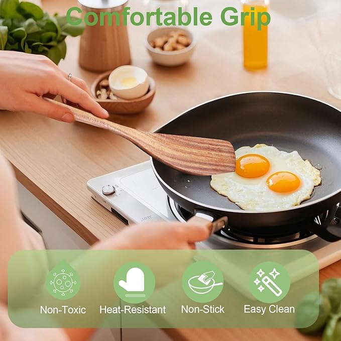2 Pack Wooden Spatula, Acacia Wood Long Handle Flat Frying Turner, Handmade wooden spoons for cooking, Kitchen Utensil set, Non-Stick Cooking Spurtle Utensils for kitchen use-Ruum Studio Home