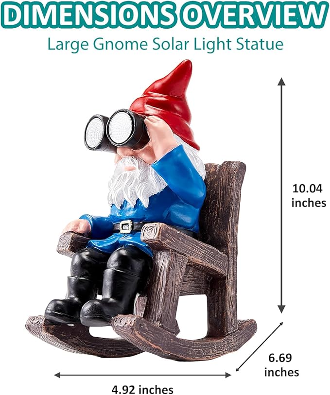 Solar Garden Gnome Statues Resin Gnome Figurines Sitting on Rocking Chair Outdoor Telescope Gnome Gifts for Yard, Patio Decor Gift-Ruum Studio Home