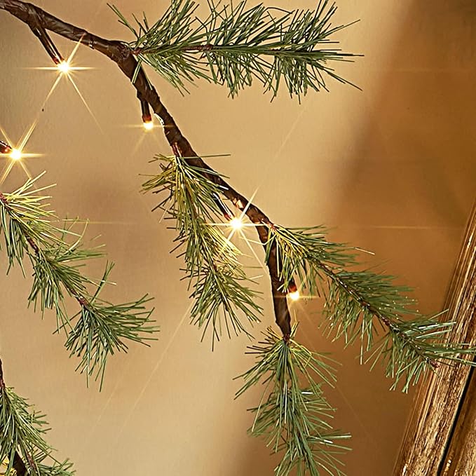 Birchlitland Lighted Pine Garland Battery Operated with Timer 6FT 48 LED Fairy Lights, Christmas Garland with Lights Wall Patio Wedding and Holiday Decor-Ruum Studio Home