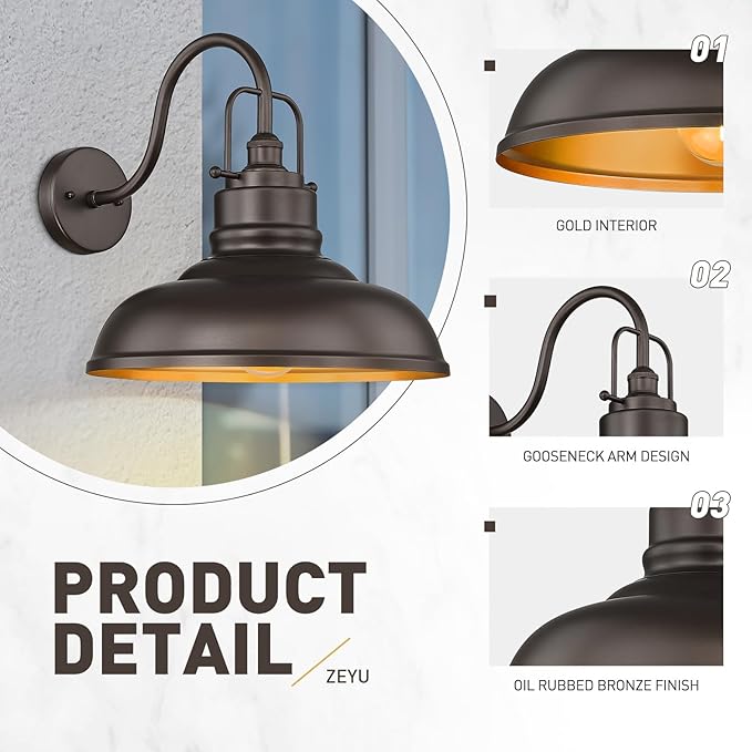 zeyu 2 Pack Gooseneck Barn Lights Outdoor, Outdoor Wall Sconces for Porch Patio, 18" Farmhouse barn Lights in Oil Rubbed Bronze Finish, 016-1BL-2 ORB-Ruum Studio Home