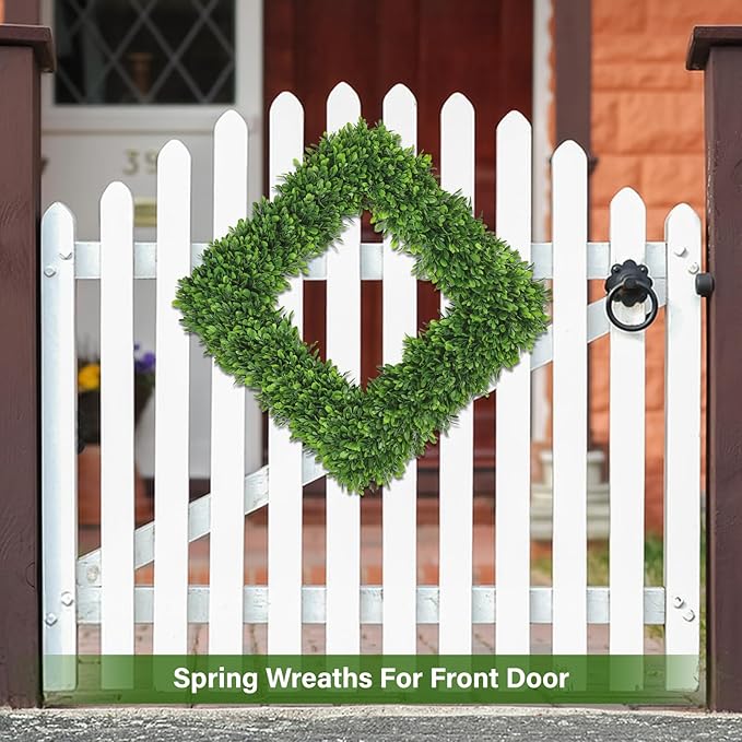Artgar 22Inch Boxwood Wreath, Spring Wreaths for Front Door, Realistic Green Square Boxwood Wreath for Year-Round Decor, Artificial Summer Wreaths for Wedding Farmhouse Indoor/Outdoor Porch Decor-Ruum Studio Home