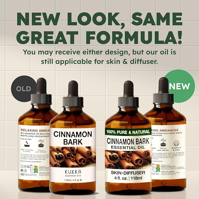 Kukka Cinnamon Essential Oil for Skin & Diffuser - 4 Fl Oz - 100% Pure Natural Cinnamon Oil, Aromatherapy and Candles & Soap Making Scent DIY-Ruum Studio Home