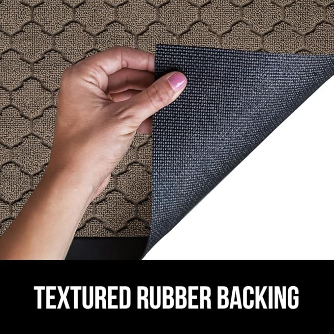 GORILLA GRIP 100% Waterproof All-Season WeatherMax Doormat, 47x35, US Designed Natural Rubber, Stain and Fade Resistant, Low Profile Indoor Outdoor Door Mats, Easy Clean Patio Mat, Latte Quatrefoil-Ruum Studio Home