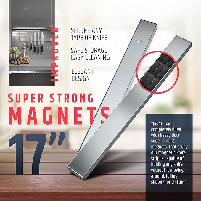 HMmagnets Premium 17 Inch Stainless Steel Magnetic Knife Holder For Wall - Professional Magnetic Knife Strip - Space-Saving Knife Rack/Knife Bar With Powerful Magnetic Pull Force (Upgraded Version)-Ruum Studio Home