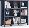 9 Cube Bookcase, Farmhouse 47 Inch Wide Navy Blue Bookshelf, Wooden 3 Tier Display Large Open Book Shelf, Vintage Horizontal Book Case for Home Office, Cubby Storage Cabinet for Living Room-Ruum Studio Home
