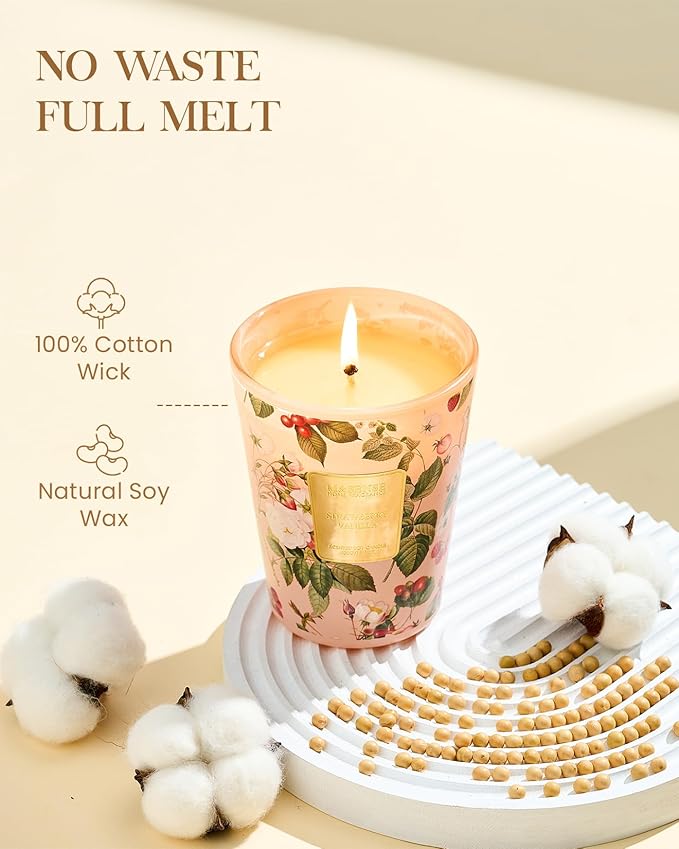M&SENSE Strawberry Vanilla Scented Natural Soy Wax Candle, 14.1oz 60 Hours Long Lasting Slow Burning Candles for Home Decor, Aromatherapy Candle for Stress Relief-Ruum Studio Home