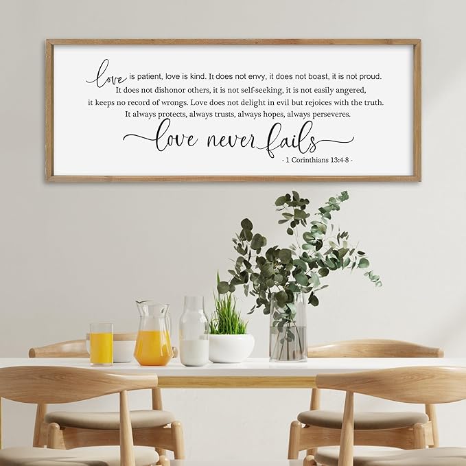 SRSZHIYUE Love is Patient Kind Sign Wall Decor Art 40"×15" 1 Corinthians 13 4-8 Master Bedroom Christian Wood Framed Large Wall Hanging (Wood)-Ruum Studio Home