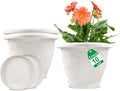 Plastic Flower Pots Planters for Indoor Plants, 3 Pack 10 Inch White Plant Pots with Drainage Hole & Tray, Modern Decorative Large Plant Pot with Saucer for Indoor Outdoor Plants Garden House Planter-Ruum Studio Home