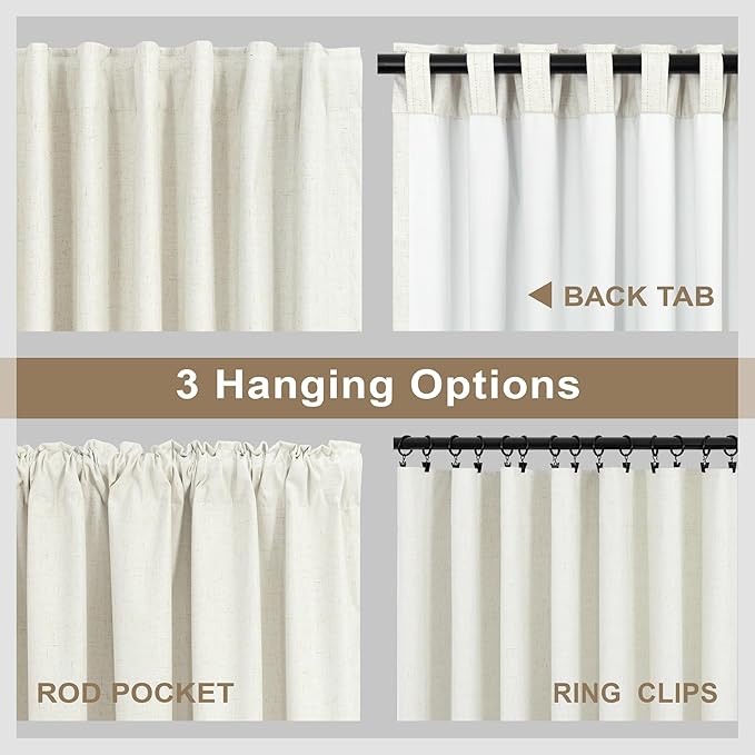 Elegant Natural Linen Blackout Curtains 120 Inches Long 2 Panels Set for Bedroom Extra Wide Large Window Back Tab Pocket Ceiling Sliding Glass Patio Door Drapes 10 ft Thermal Insulated Cottage Core-Ruum Studio Home