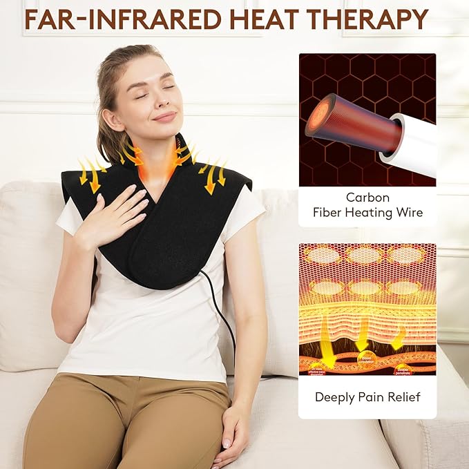 UTK Far Infrared Heating Pads for Neck and Shoulders and Back, Hot to 159℉, Gift for Women, FSA-HSA Eligible Neck and Shoulder Heating Pad with 84 Natural Jade, 24 Timers & Auto Shut Off (23 * 18'')-Ruum Studio Home