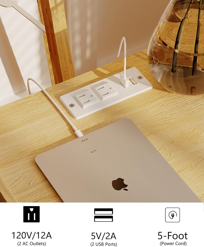 Rattan Nightstand with Outlet,Modern Bedside Table with Storage Drawer and Open Wood Shelf, for Living Room, Bedroom and Small Spaces, Accent Night Stand with Solid Wood Legs,Yellow Oak-Ruum Studio Home