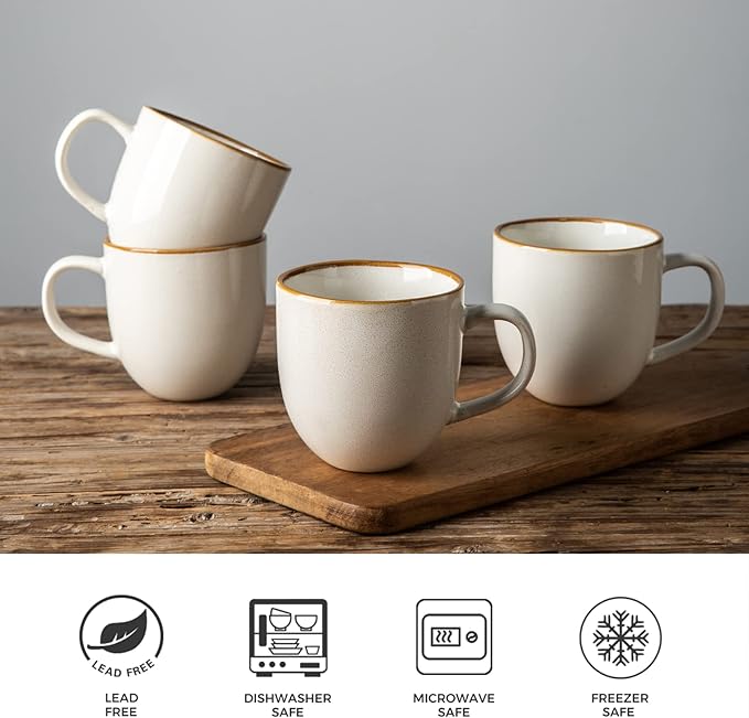 AmorArc 12oz Coffee Mugs, Ceramic Coffee Mugs set of 6 for Man, Woman, Dad, Mom, Modern Coffee Mugs with handle for Latte/Cappuccino/Milk/Cocoa. Dishwasher&Microwave Safe, White-Reactive Glaze-Ruum Studio Home