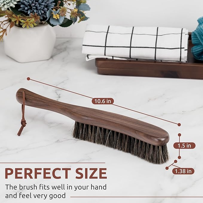 Lint Brush for Clothes with 100% Soft Horse Hair Bristle, Large Walnut Wood Handle, Lint Remover for Hat, Pet Hair, Suits, Cashmere, Wool, Velvet, Suede, Shoe-Ruum Studio Home