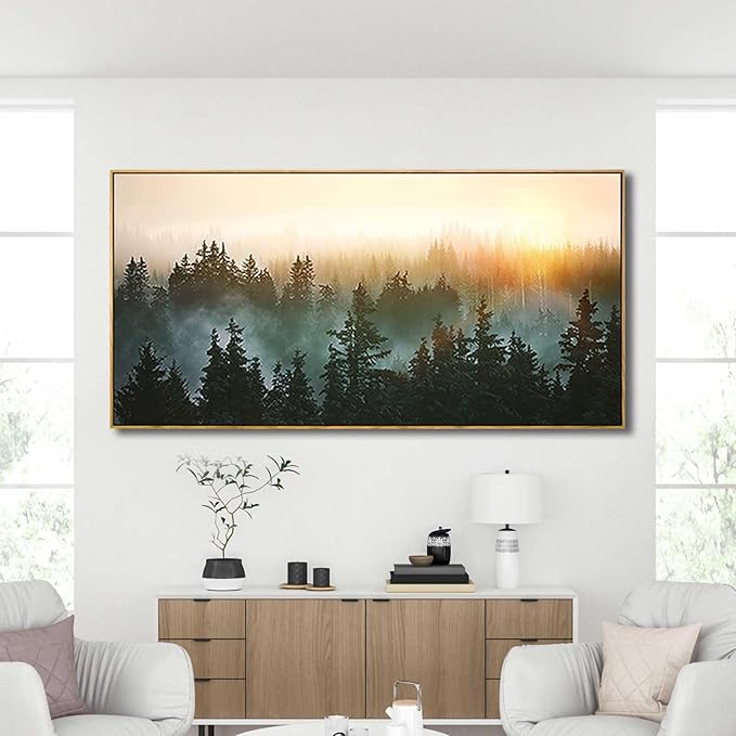 Large Artwork Foggy Forest Canvas Wall Art Landscape Mountain Painting Wall Art for Bedroom Living Room Kitchen Office Framed Wall Art 30x60 Inch-Ruum Studio Home