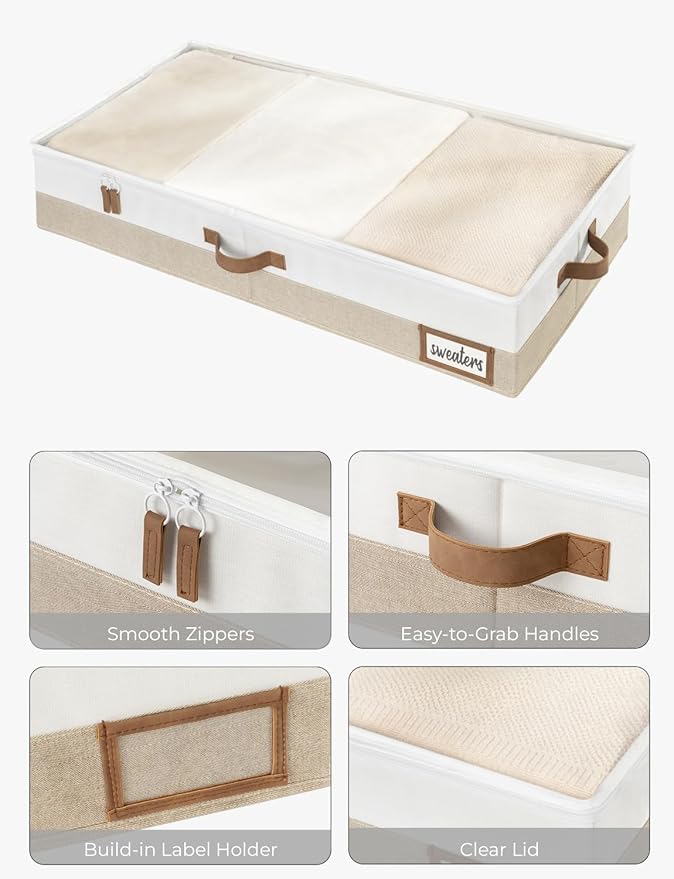 StorageWorks Large Under Bed Storage Containers with Handles and Label Holder, 2 Pack Ultra-thick Fabric Underbed Bins, Closet Organizer for Clothes, Blankets, Sweater-Ruum Studio Home