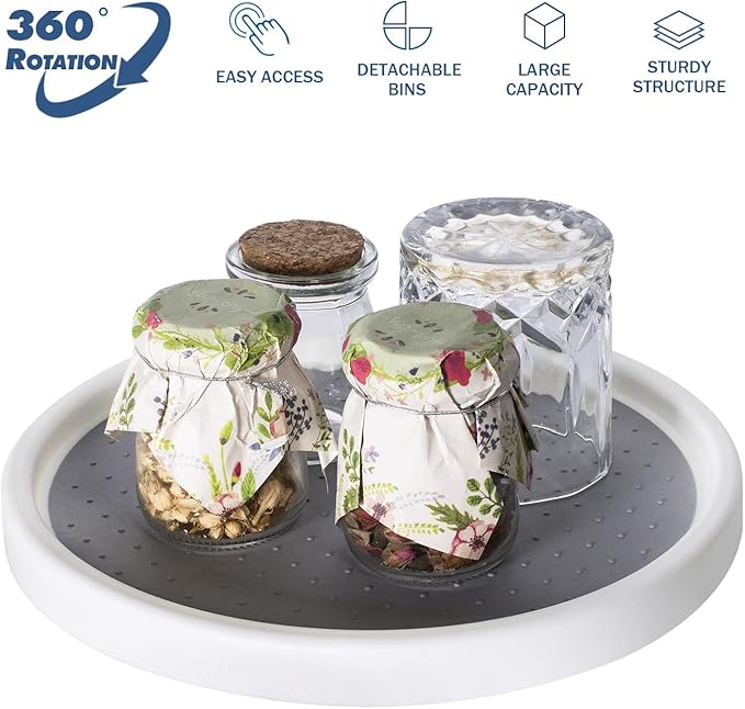 Lazy Susan Organizer, 2 Tier Non Skid Spice Rack Turntable,360 Degree Rotating Seasoning Organizer, 10-Inch Spinning Organizer for Pantry Cabinet, Kitchen, Countertop, Vanity Display Stand-Ruum Studio Home