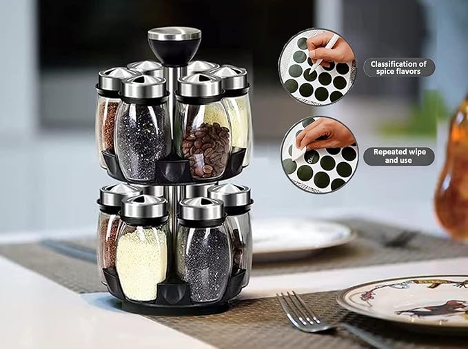 Revolving Spice Rack Organizer Countertop, Spinning Spice Storage Rack Tower Organizer with 12 Empty Jars, Rotating Spice Holder Shelf Seasoning Rack Shelf, Spice Seasoning Bottle Organizer-Ruum Studio Home