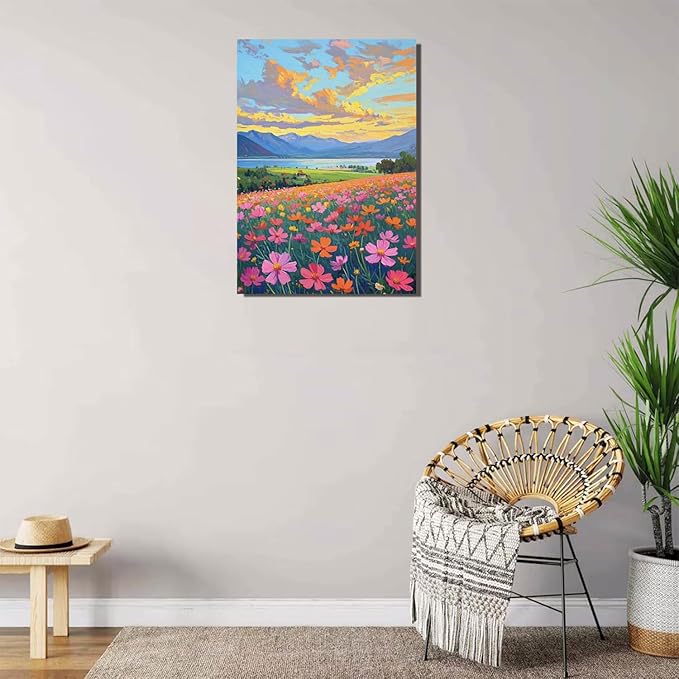 Colorful wildflowers field scenery poster artwork wall decoration wildflowers everywhere wall painting suitable for bedroom home office-Ruum Studio Home