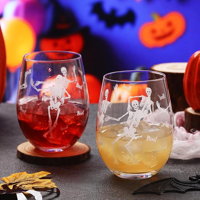 Sliner 2 Pack 17 oz Halloween Skeleton Wine Glasses Gift for Women Skull Shot Glasses Whiskey Drinking Cup for Halloween Party Supplies Birthday Theme Events Spooky Gifts(Skeleton)-Ruum Studio Home