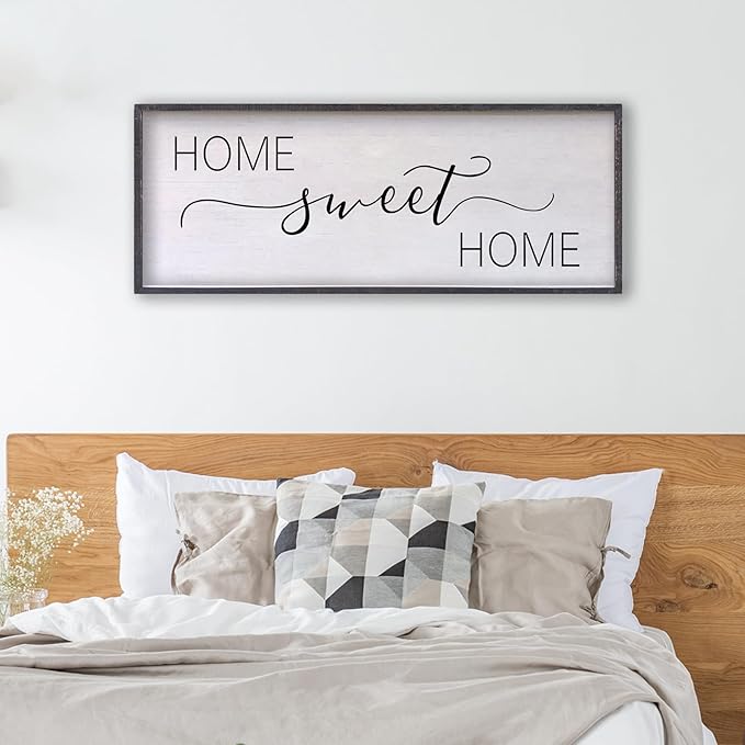 Home Sweet Home Sign Wall Decor 40"x15" Above Bed Living Room Large Wooden Framed Family Plaques Art (Black)-Ruum Studio Home