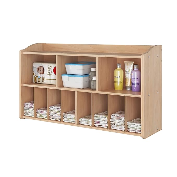 Foundations Serenity Wooden Diaper Organizer for Daycares, 3 Large & 8 Small Storage Compartments, Natural Wood Construction, Maximum Durability (Natural)-Ruum Studio Home