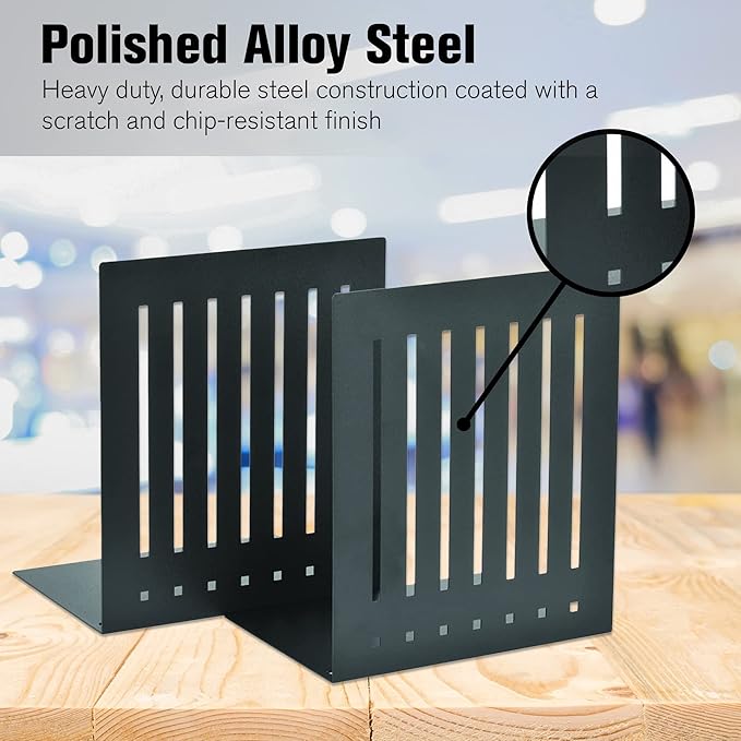 STEELMASTER by BankSupplies 6-Inch Heavy Duty Bookends | Scratch Resistant Finish | Heavy Gauge Material | Non-Slip Padded Base Protection | For Office, Bookshelves, Binders & Books-Ruum Studio Home