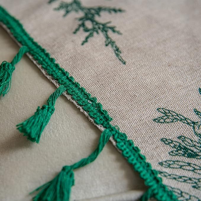 Sutuo Home Boho Curtain 84 Inches Length for Bedroom, Printed Cotton Linen Rod Pocket Semi Blackout Farmhouse Bohemian Tassels Window Treatment for Living Room, 1 Panel 59" W x 84" L, Green Forest-Ruum Studio Home
