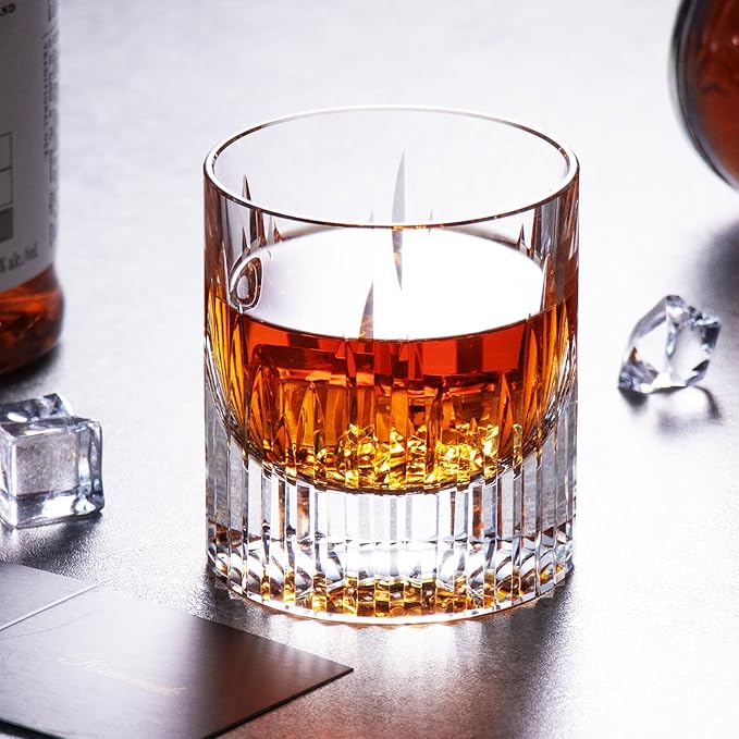 KAMMAK Crystal Whiskey Glasses Set of 2, Luxury 7.44oz Old Fashioned Glasses Stemless, Hand Blown Cocktail Glasses, Handcrafted Cut White Scotch Cup for Women, Men Gift for Bourbon,Home Bar-Ruum Studio Home
