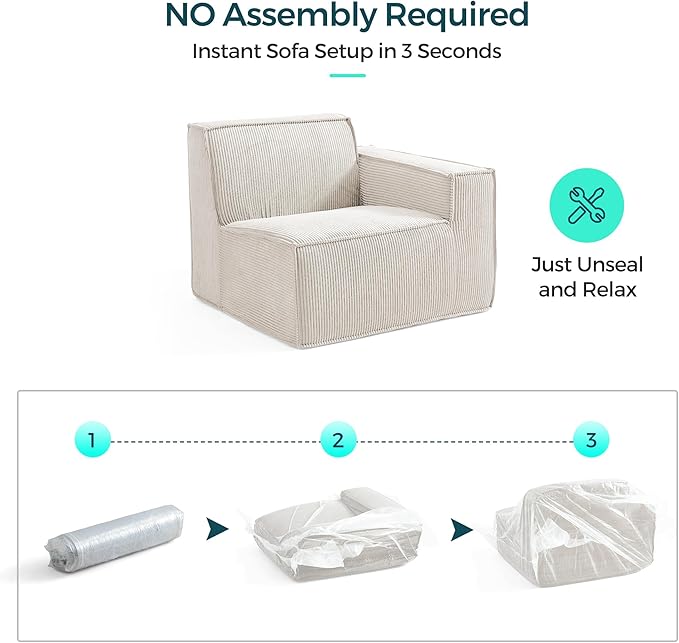 LINSY HOME Oversized Modular Sectional Sofa, 105" Cloud Couch L Shaped 3-Seat Sofa with 2 Movable Ottomans, Corduroy Sectional Couches for Living Room, No Assembly Required, Beige-Ruum Studio Home