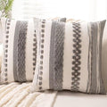 Boho Throw Pillow Covers 18x18 Set of 2 Farmhouse Decorative Cushion Case Striped Square Pillows Cover Chenille Pillow Cases Accent Neutral Pillowcase for Sofa Couch Bed,Gray-Ruum Studio Home