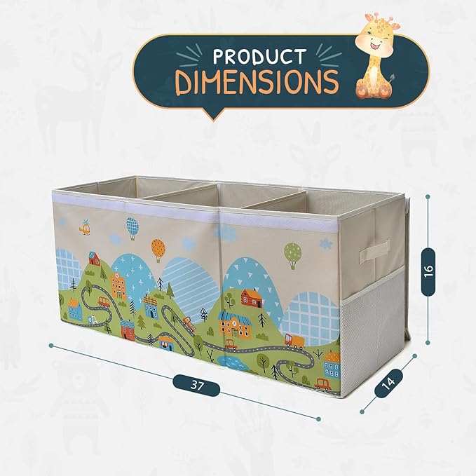 Extra Large Toy Storage Organizer with Lid - Sturdy, Collapsible Toy Chest Storage Box with Cute Design - Toys Bin with Dividers for Kids, Boys, Girls, Nursery, Bedroom, Play room 37"x16"x14"-Ruum Studio Home