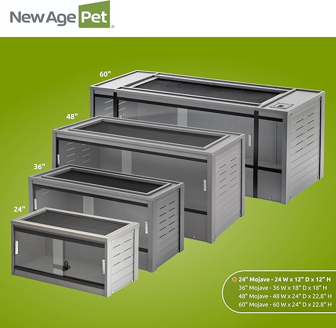New Age Pet ECOFLEX 24-Inch Mojave Reptile Lounge in Grey - Durable Wood Plastic Composite Habitat with Ventilated Side Panels, Removable Sliding Glass Doors, and Mesh Screen Top-Ruum Studio Home