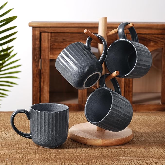 famiware Coffee Mugs Set of 6, Starlight 11 oz Mug Cup Set with Handle for Coffee, Tea, Cocoa, Milk - Ceramic Stoneware Mug Set, Matte Black Grey-Ruum Studio Home