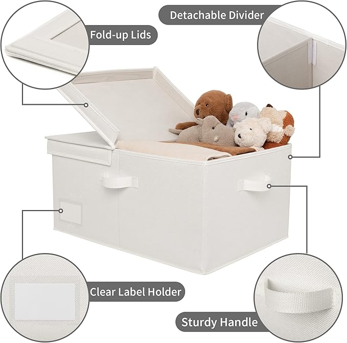 GRANNY SAYS Fabric Storage Bin with Lid, Decorative Storage Box for Shelves, Container Storage Basket Organizer, Closet Bins with Lids for Organizing, Jumbo, Ivory, 1-Pack-Ruum Studio Home