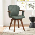 LUNLING Swivel Dining Chairs, Mid Century Modern Green Faux Leather Kitchen Chairs with Arms,Bamboo Legs Side Chairs No Wheels,Accent Chair for Dining Rooms and Offices,1PCS-Ruum Studio Home