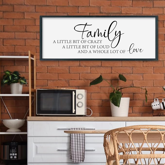 SRSZHIYUE Family A Little Bit Of Crazy Loud Sign Wall Decor Art 32"×12" Large Wood Framed Wall Hanging (Black)-Ruum Studio Home