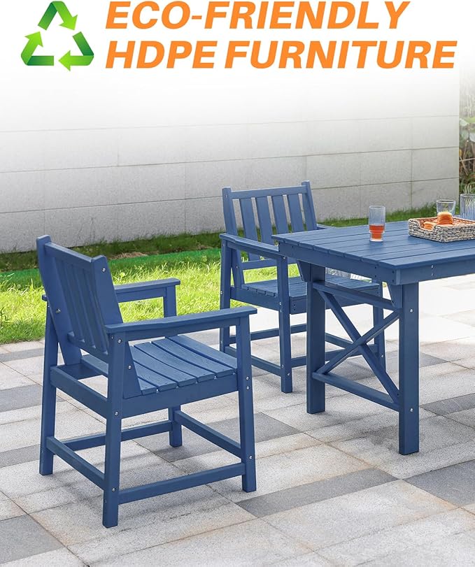 Patio Dining Chair Set of 2, HDPE Outdoor Dining Chair, Ergonomic HDPE Dining Chairs with Deep Seating, All Weather Outdoor Chairs Furniture for Backyard, Deck, Garden, Poolside, Navy-Ruum Studio Home