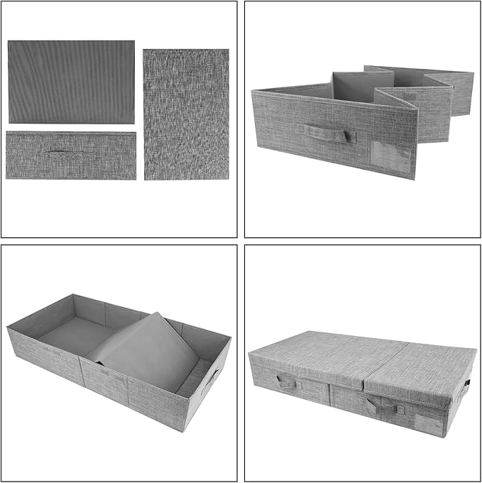 DAYARD Underbed Storage Container Bins with Lids, Under Bed Storage Organizer with Sturdy Handles Sidewalls Bottom, Foldable Clothes Bag (Set of 2) Large, Grey-Ruum Studio Home