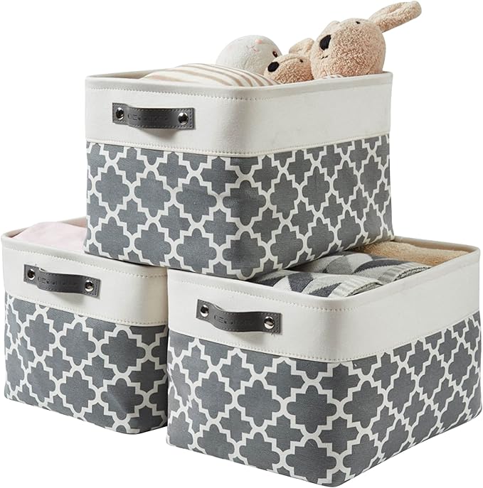DECOMOMO Grey Storage Bins Fabric Storage Baskets for Shelves, Linen Closet Organization Toys Nursery (Grey Patterns, Large - 3 Pack)-Ruum Studio Home