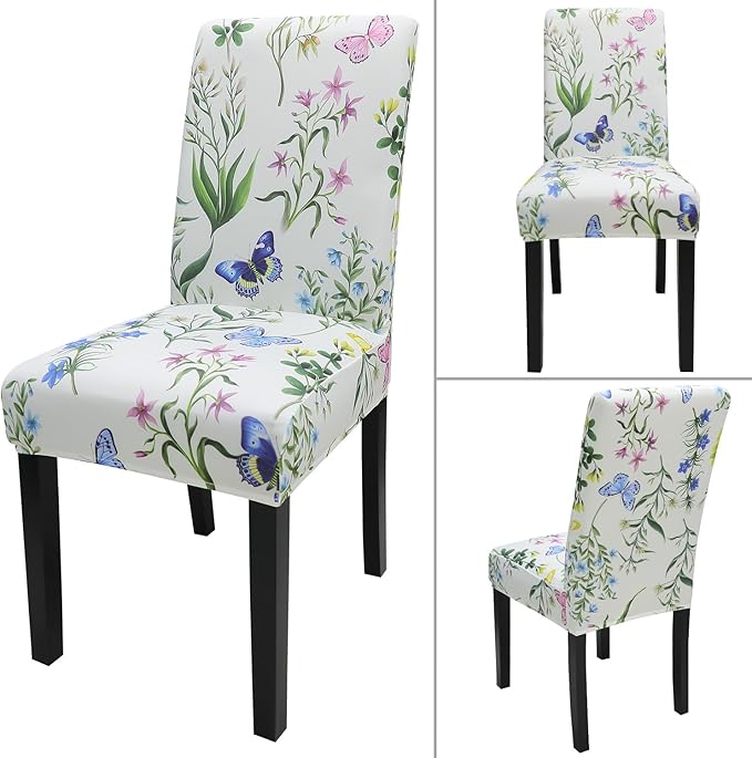 JQinHome Pattern Chair Covers for Dining Room Set of 6, High Stretch Removable Washable Parsons Chair Slipcover for Home Party Hotel Wedding Ceremony (Flowering Butterflies,6PCS)-Ruum Studio Home