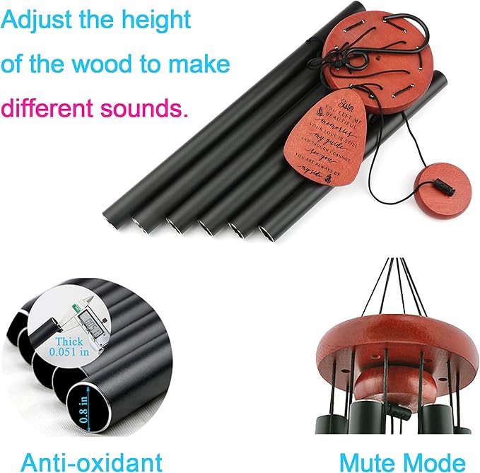 Memgift Memorial Wind Chime for Loss of Sister - Sympathy Gift for Bereavement - Outdoor Wind Chimes for Loved One - 32 Inch Solid Beech Wood Remembrance Chime for Garden & Patio-Ruum Studio Home