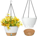 ZMTECH 10 Inch Hanging Planters for Outdoor Plants, Hanging Pots for Plants Indoor with Visible Water Level, Hanging Flower Basket with Drainage Holes & Removable Tray(2 Pack, White)-Ruum Studio Home