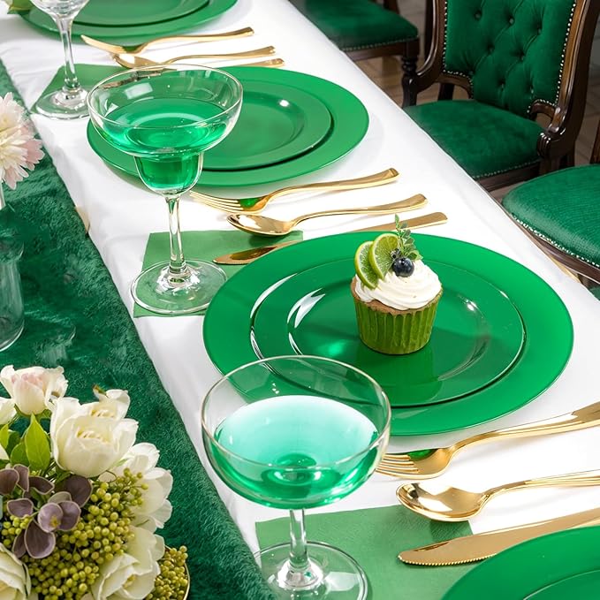 FLOWERCAT 60PCS Green Plates & St. Patrick's Day Plates - Heavy Duty Dark Green plates Disposable for St. Patrick's Party&Super Bowl- Include 30PCS 10.25" Dinner Plates & 30PCS 7.5" Dessert Plates-Ruum Studio Home
