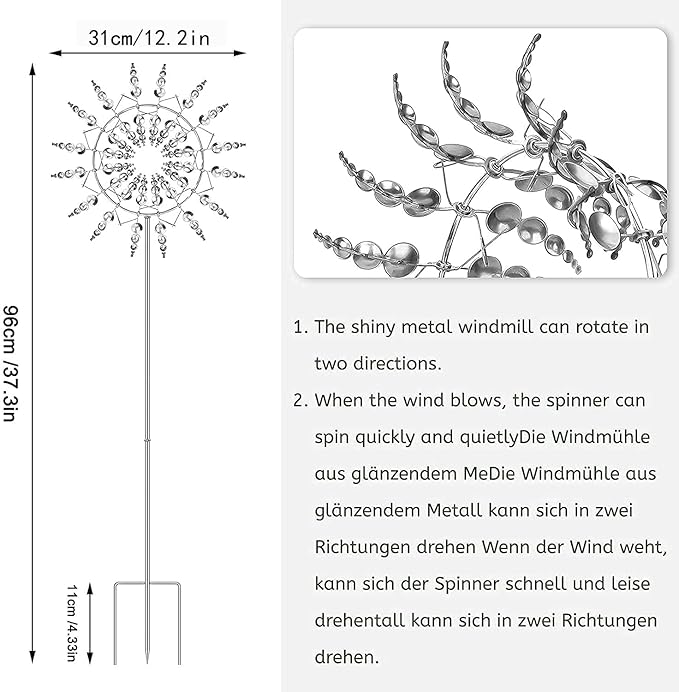 Unique and Magical Metal Windmill, 3D Wind Kinetic Sculpture, Wind Spinner Solar, Lawn Solar Wind Spinners for Yard and Garden, Wind Catchers Metal Outdoor Patio Decoration (1 PCS -Silver)-Ruum Studio Home
