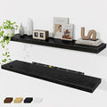 Black Floating Shelves Wall Shelf 48 Inch, 9.3 Inch Deep Floating Shelf for Wall, Farmhouse Black Wood Shelves Invisible Bracket for Living Room, Bedroom, Kitchen, 48 x 9.3 x 1.4 Inch, Set of 2-Ruum Studio Home