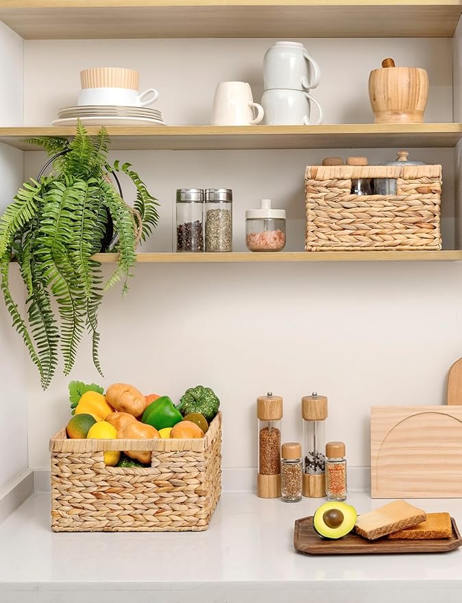 StorageWorks Wicker Storage Basket, Large and Small Baskets, Water Hyacinth Basket for Organizing, Decorative Water Hyacinth Storage Baskets, Set of 2-Ruum Studio Home