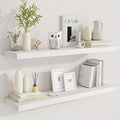 Fun Memories 40" Rustic Wood Floating Shelves with Invisible Brackets for Storage & Decor, Deep Wall Mounted Shelves for Bathroom, Kitchen, Living Room (White, Set of 2)-Ruum Studio Home