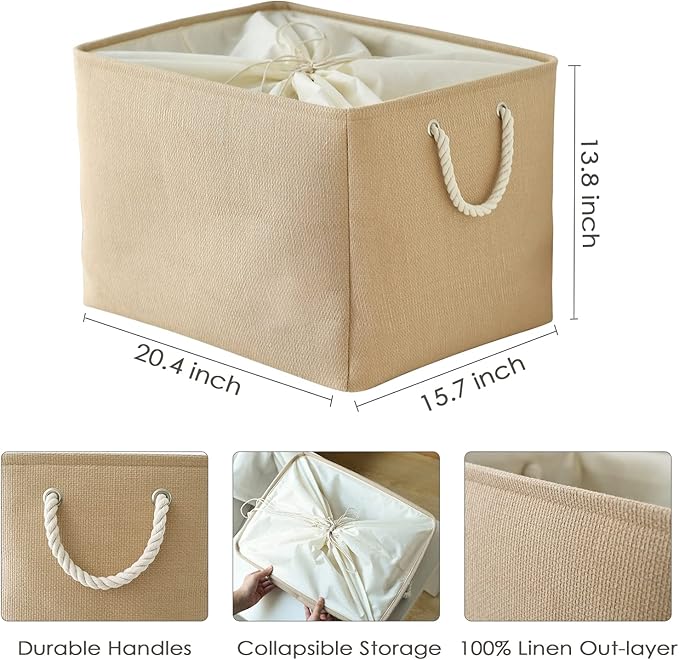 TheWarmHome Storage Bin for Shevles - Extra Jumbo 3Pack 20.5L×15.7W×13.8H inch Organization and Storage Basket for Organizing, Fabric Storage Cubes for Closet Shoe Linen Decorative (Beige)-Ruum Studio Home