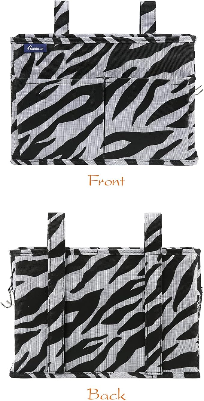 Surblue Caddy Hanging Organizer Bedside Storage Bag for Bunk and Hospital Beds, Zebra, Small-Ruum Studio Home